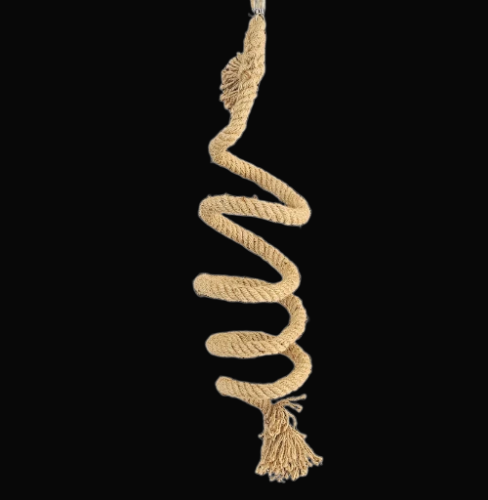 A Bird Safe natural jute rope hanging spiral boing