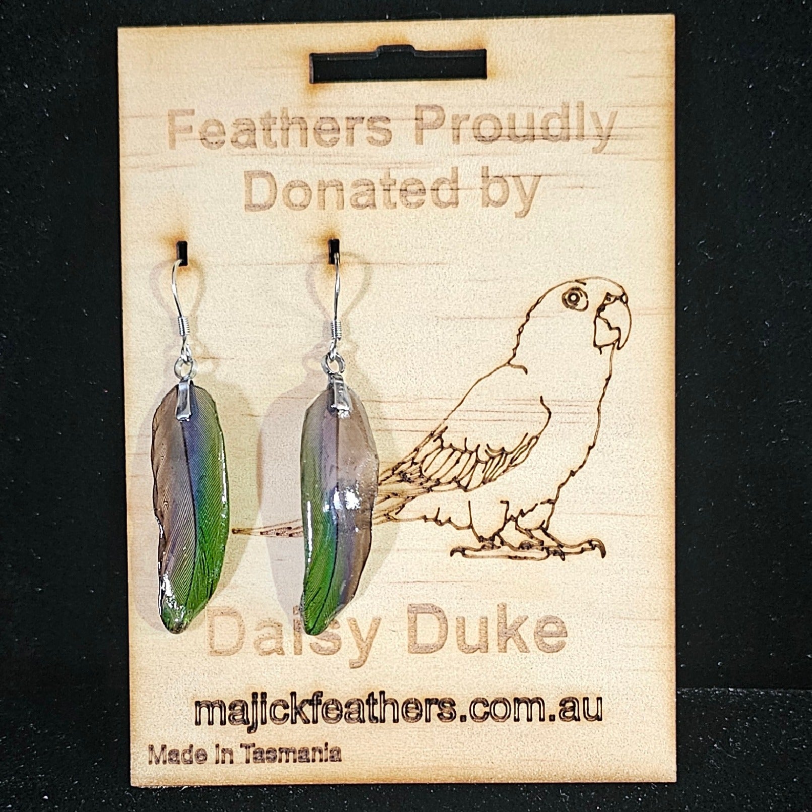 Daisy Duke Jenday Conure Feather Earrings | Handmade Parrot Feather Jewellery | MF-ER-1010