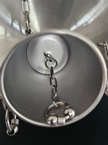 Close up of the bird safe welded stainless steel striker for the Dualing Jangles