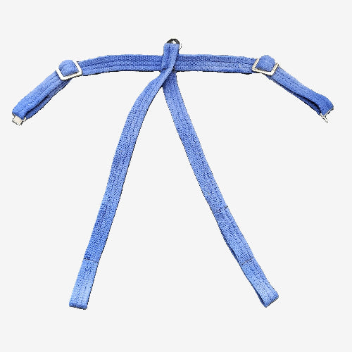 A blue Majick Feathers Explorer harness opened up to lay flat