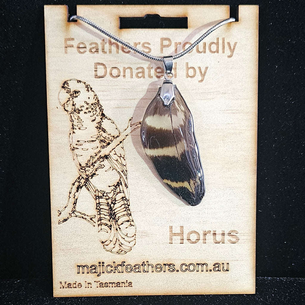 Horus Red-Tail Black Cockatoo Feather Pendant | Handmade Jewellery | MF-PEN-1001