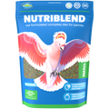 NUTRIBLEND parrot food package with a parrot illustration on a blue background
