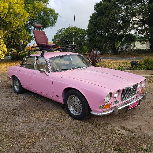 "Pink Panther" TasBash car with roofracks ready for the mascot