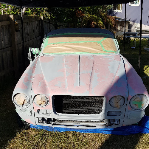 The "Pink Panther" Tasbash car getting bodywork done ready for paint