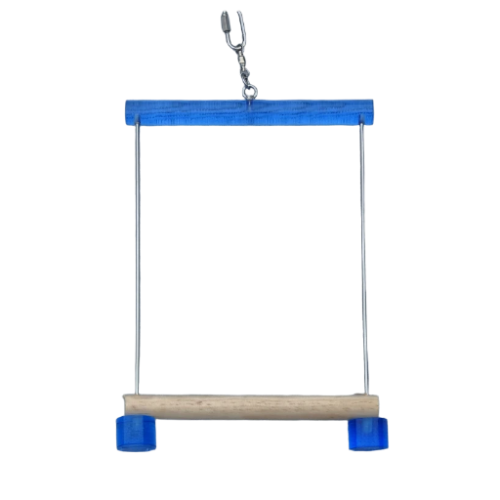 PLEGO Swing bird safe toy hanging frame with a Blue top bar and stopper
