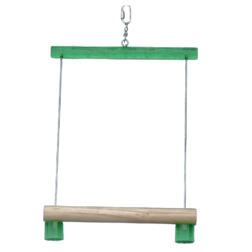 PLEGO Swing bird safe toy hanging frame with a Green top bar and stopper