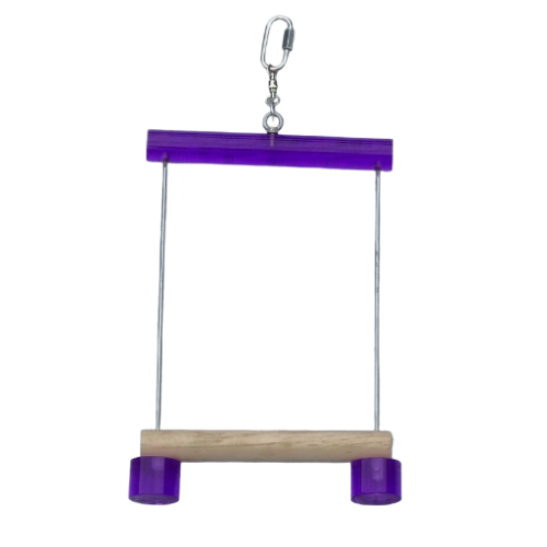 PLEGO Swing bird safe toy hanging frame with a Purple top bar and stopper