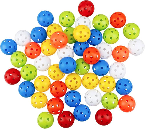 Assorted colorful plastic balls for use with the Majick Feathers Birdy Basketball game