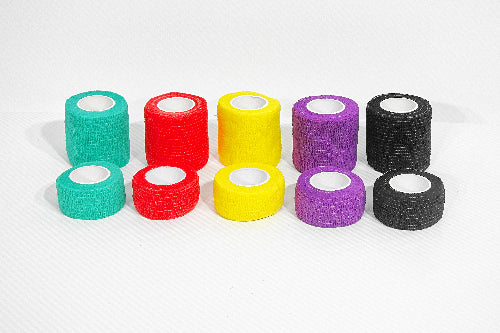 Ten rolls of vet tape in assorted colors