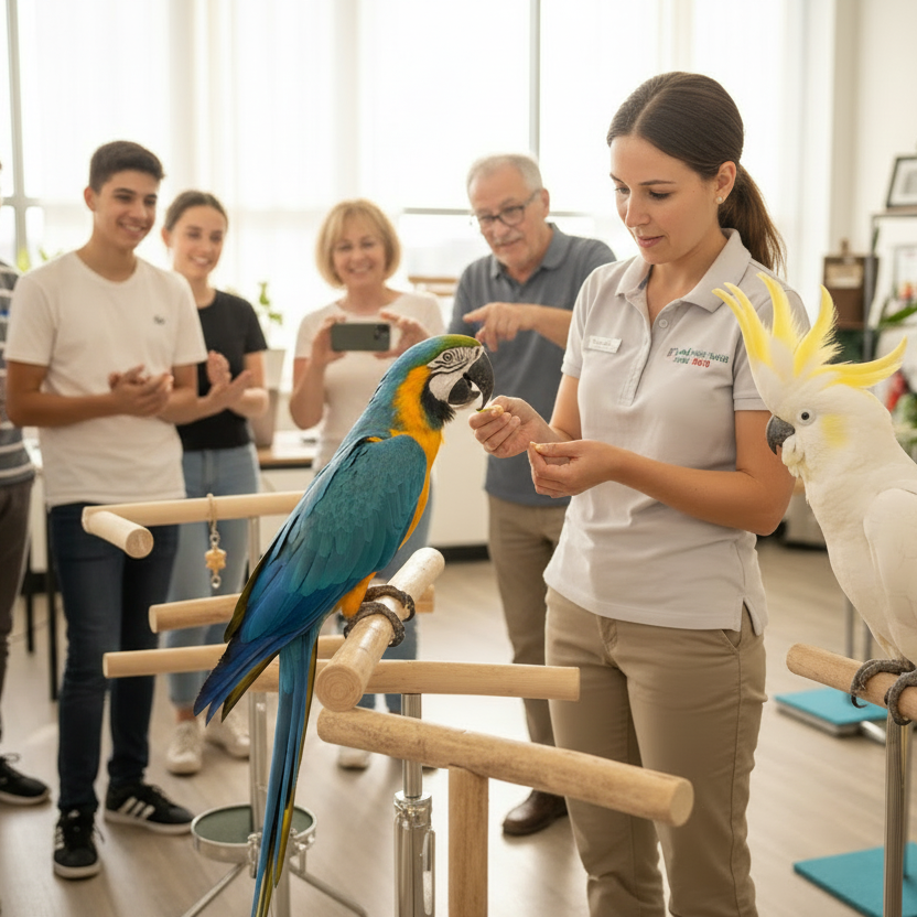 Training Consultation with Students, Blue & Gold Macaw and Sulphur-crested Cockatoo