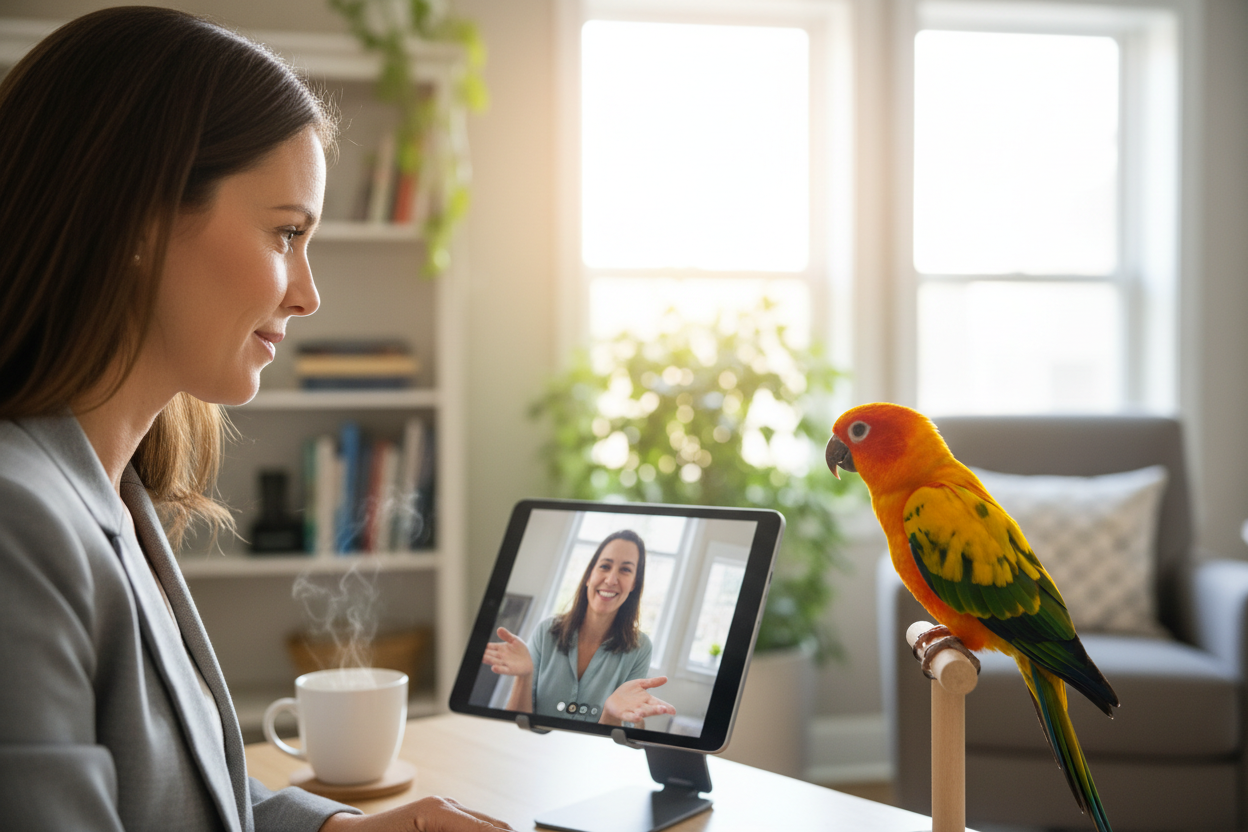 Video consultation with sun conure